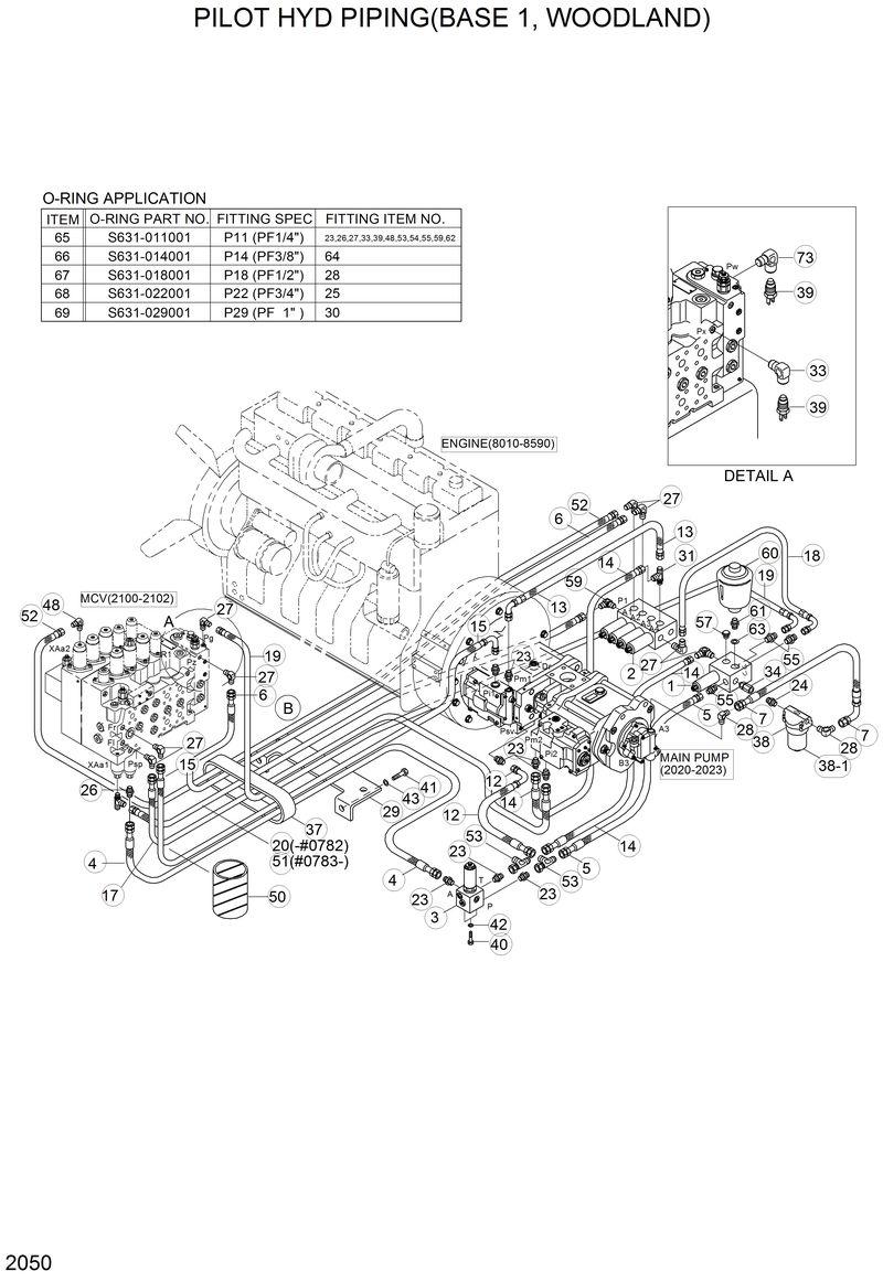 Схема запчастей Hyundai R210LC3LL - PILOT HYD PIPING(BASE 1, WOODLAND) 