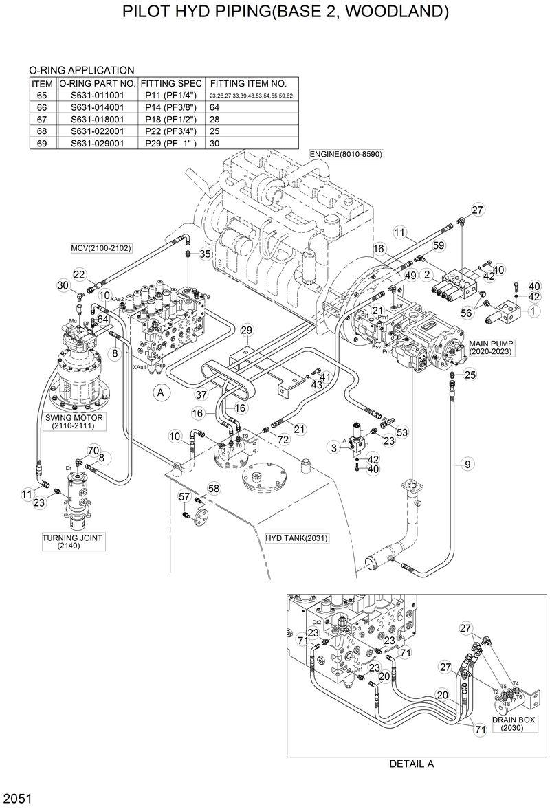 Схема запчастей Hyundai R210LC3LL - PILOT HYD PIPING(BASE 2, WOODLAND) 