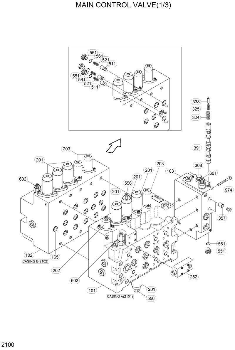 Схема запчастей Hyundai R210LC3LL - MAIN CONTROL VALVE(1/3) 