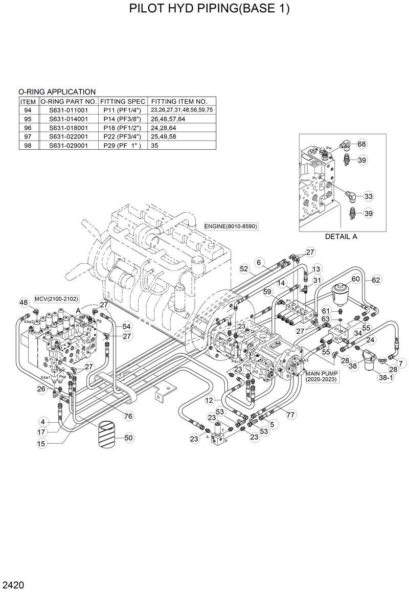 Схема запчастей Hyundai R210LC3LL - PILOT HYD PIPING(BASE 1) 