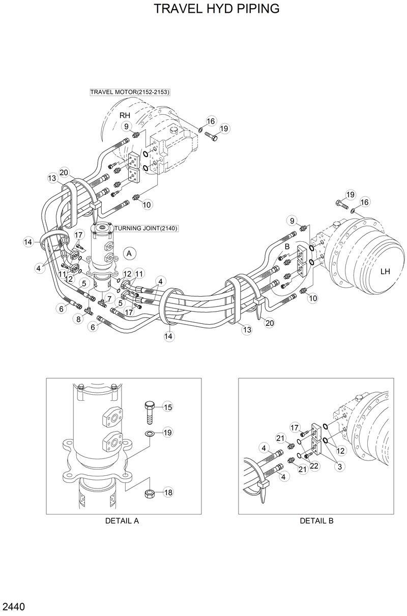 Схема запчастей Hyundai R210LC3LL - TRAVEL HYD PIPING 