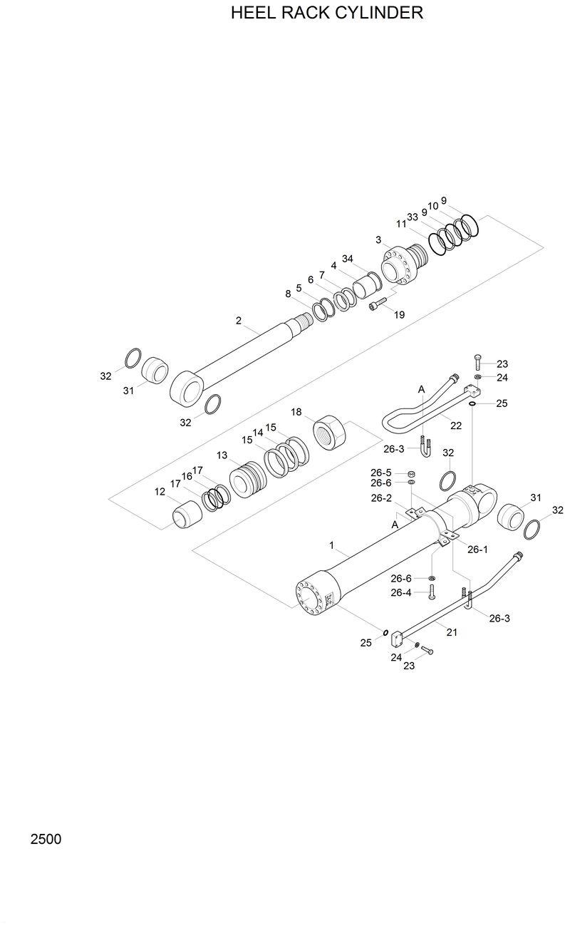Схема запчастей Hyundai R210LC3LL - HEEL RACK CYLINDER 