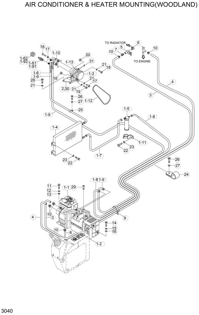 Схема запчастей Hyundai R210LC3LL - AIR CONDITIONER &amp; HEATER MTG(WOODLAND) 