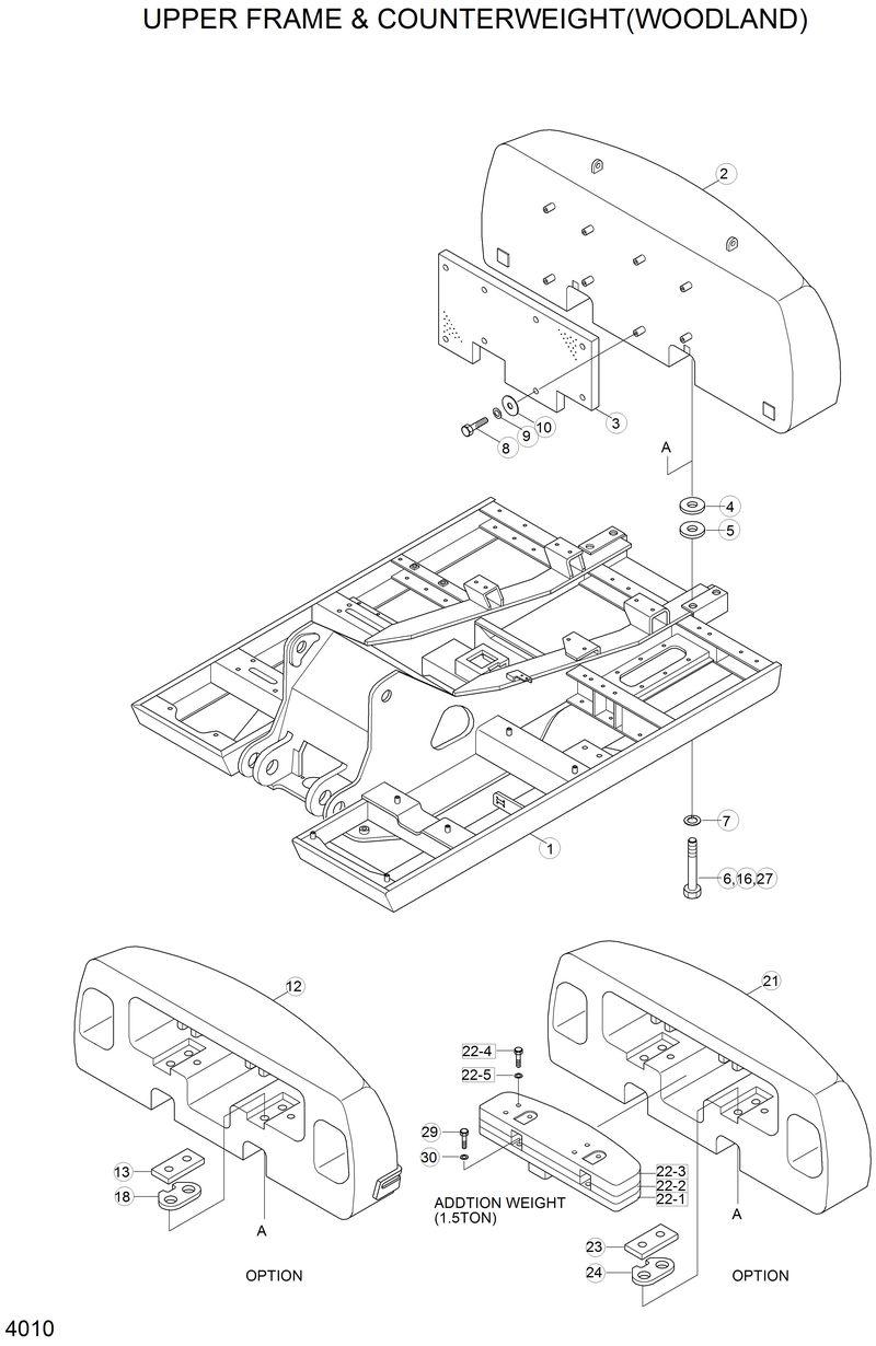 Схема запчастей Hyundai R210LC3LL - UPPER FRAME &amp; COUNTERWEIGHT(WOODLAND) 