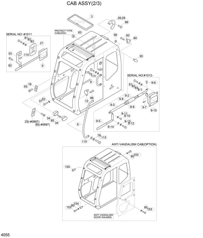 Схема запчастей Hyundai R210LC3LL - CAB ASSY(2/3) 