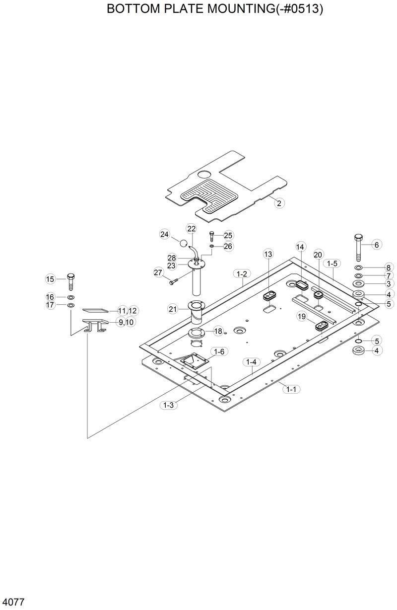 Схема запчастей Hyundai R210LC3LL - BOTTOM PLATE MOUNTING(-#0513) 