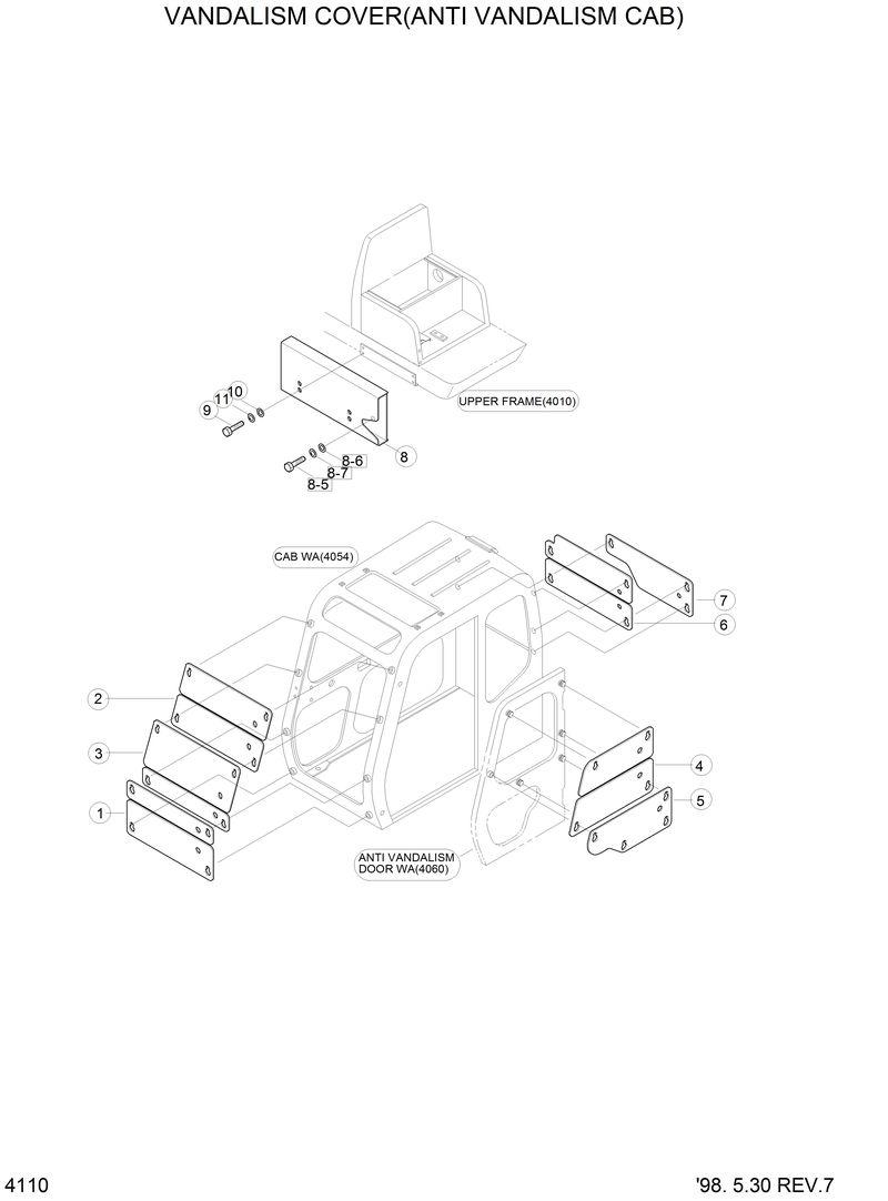 Схема запчастей Hyundai R210LC3LL - VANDALISM COVER(ANTI VANDALISM CAB) 