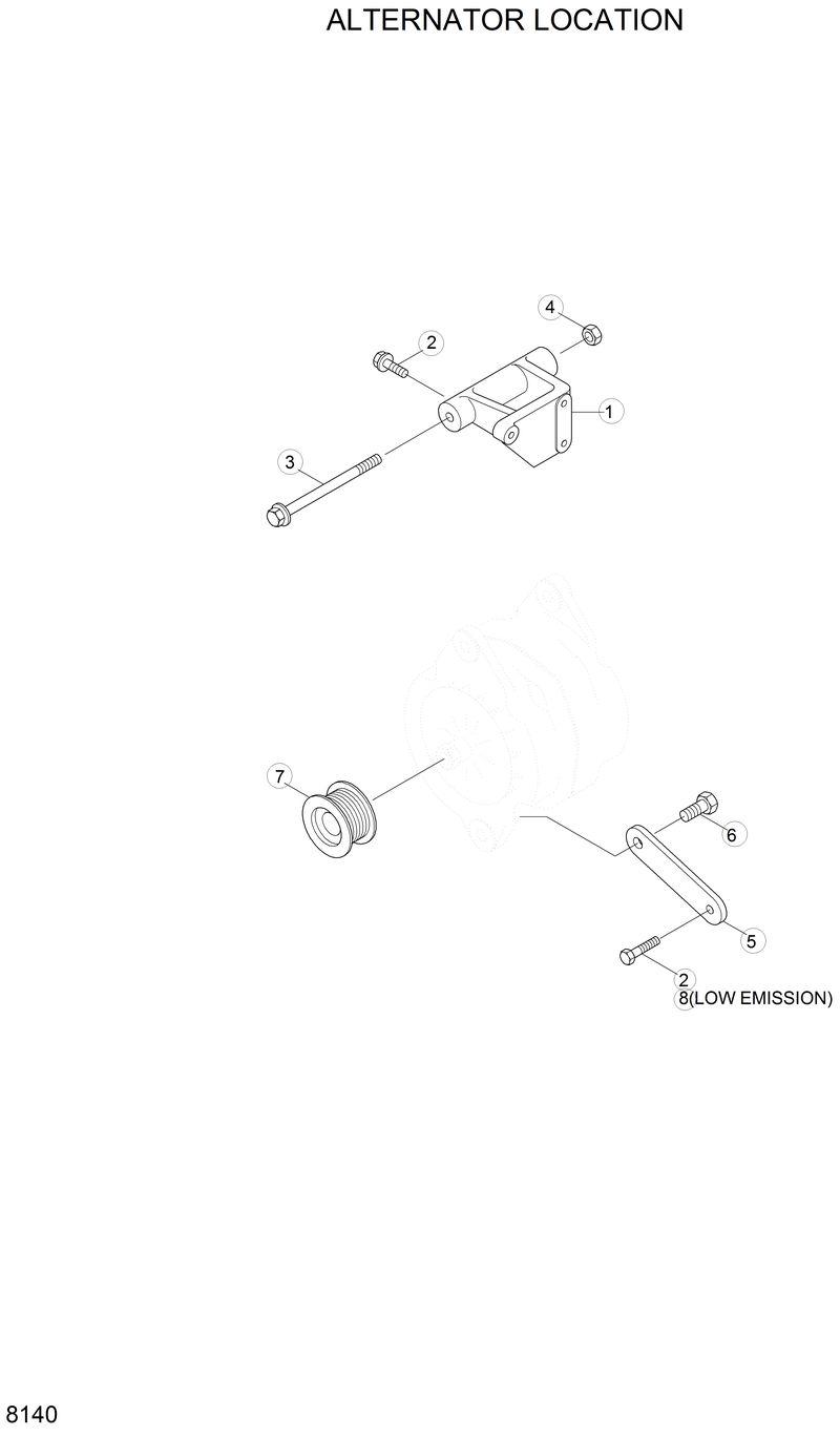 Схема запчастей Hyundai R210LC3LL - ALTERNATOR LOCATION 