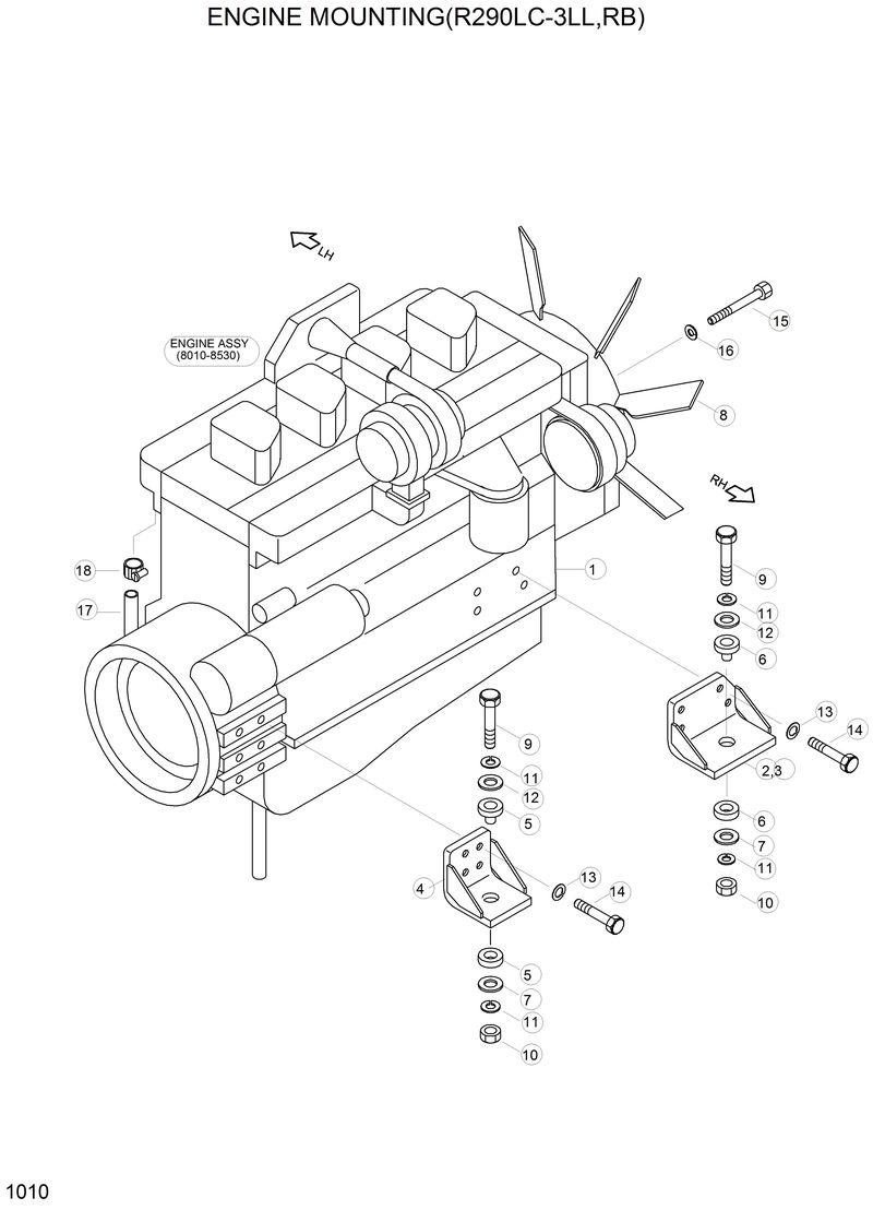 Схема запчастей Hyundai R290LC3LL - ENGINE MOUNTING(R290LC-3LL,RB) 