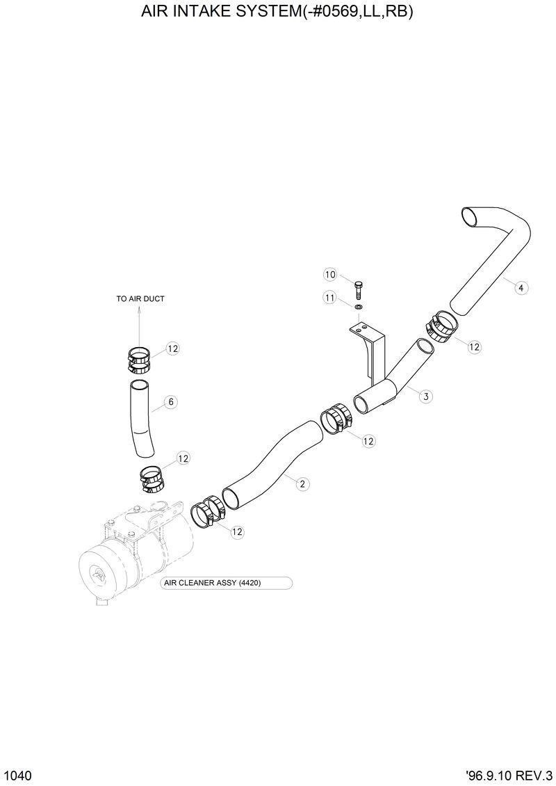 Схема запчастей Hyundai R290LC3LL - AIR INTAKE SYSTEM(-#0569,LL,RBRB) 