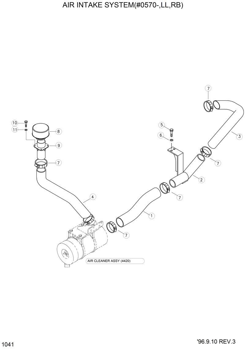 Схема запчастей Hyundai R290LC3LL - AIR INTAKE SYSTEM(#0570-,LL,RBRB) 