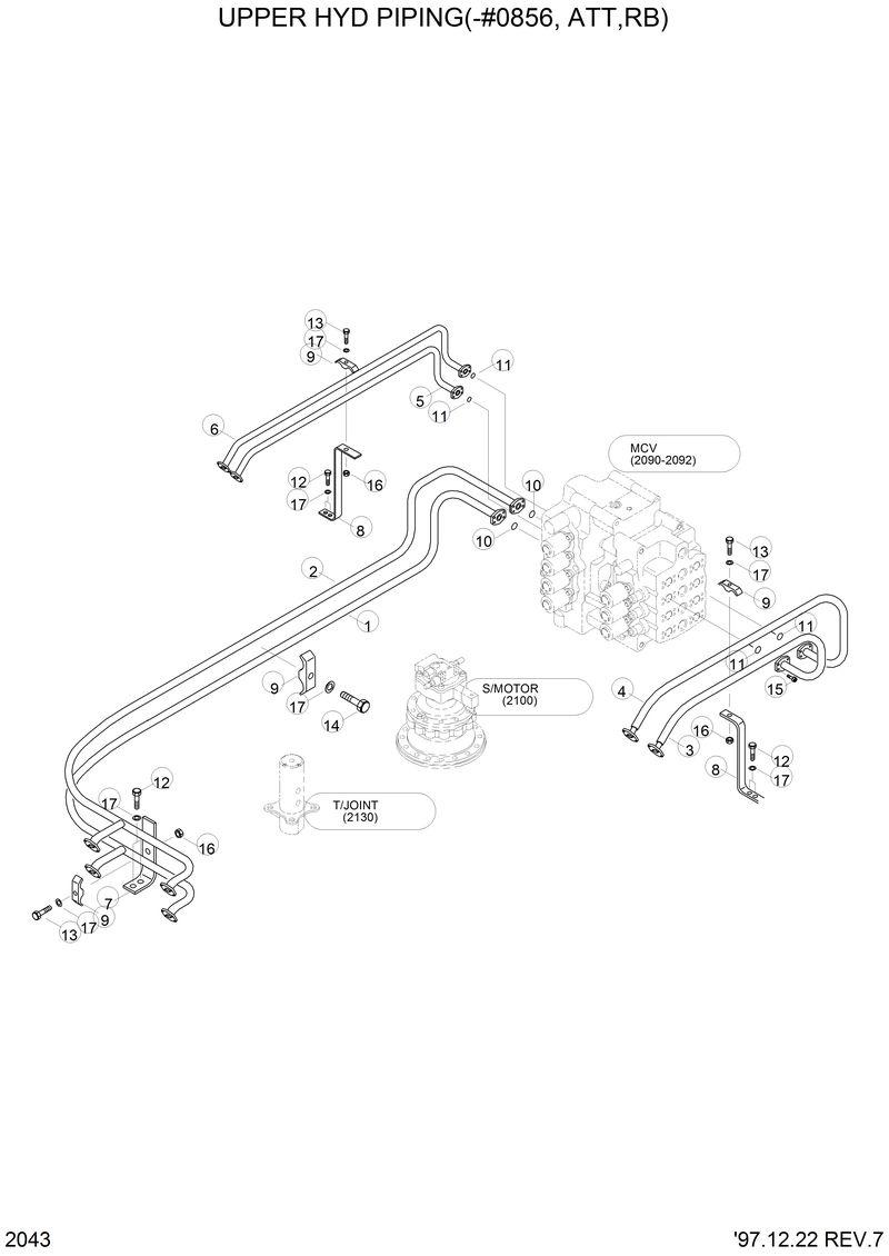 Схема запчастей Hyundai R290LC3LL - UPPER HYD PIPING(-#0856,ATT,RB) 