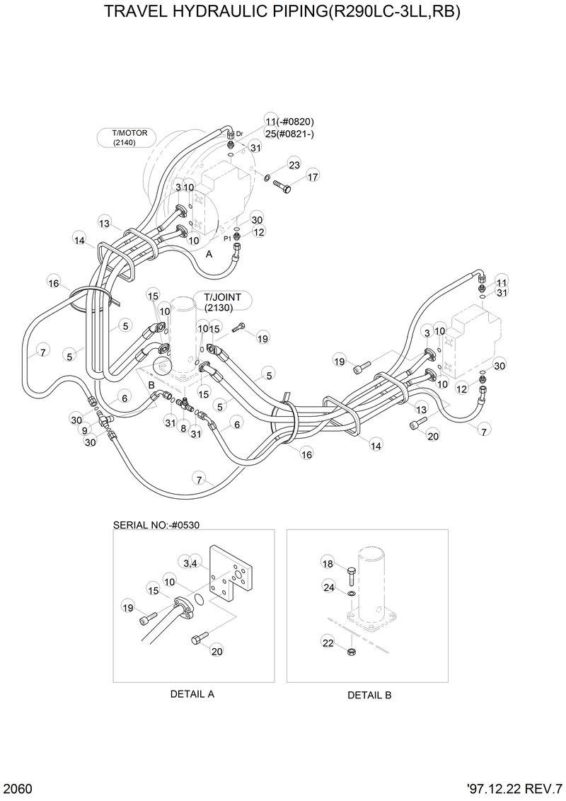 Схема запчастей Hyundai R290LC3LL - TRAVEL HYDRAULIC PIPING(R290LC-3LL,RB) 