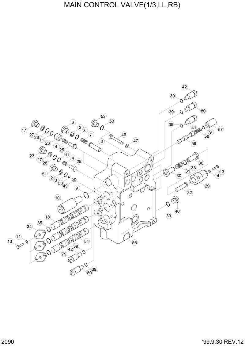 Схема запчастей Hyundai R290LC3LL - MAIN CONTROL VALVE(1/3,LL,RB) 