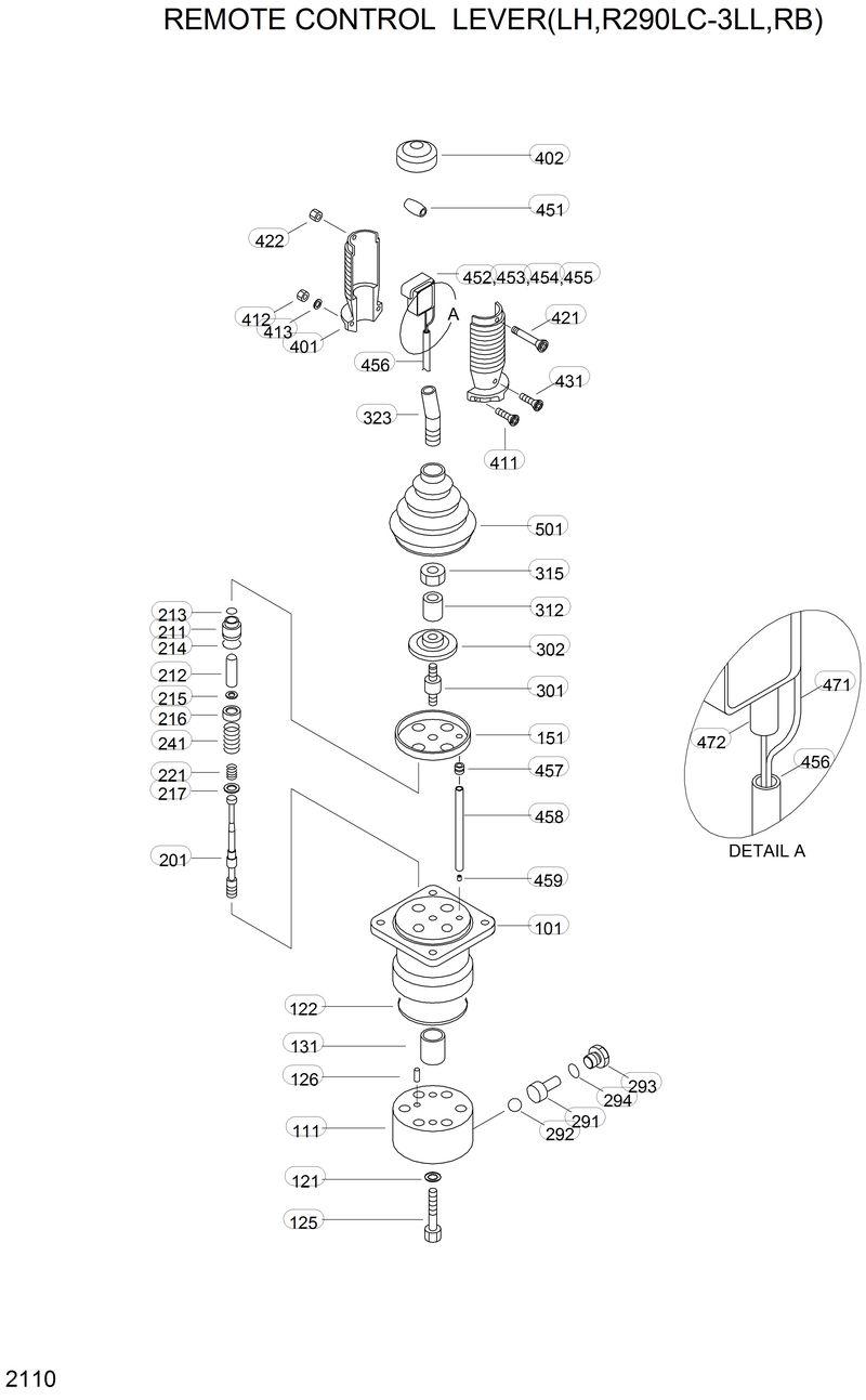 Схема запчастей Hyundai R290LC3LL - REMOTE CONTROL LEVER(LH,R290LC-3LL,RB) 