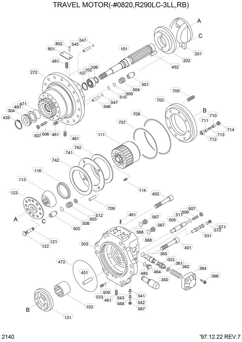 Схема запчастей Hyundai R290LC3LL - TRAVEL MOTOR(-#0820,R290LC-3LL,RB) 