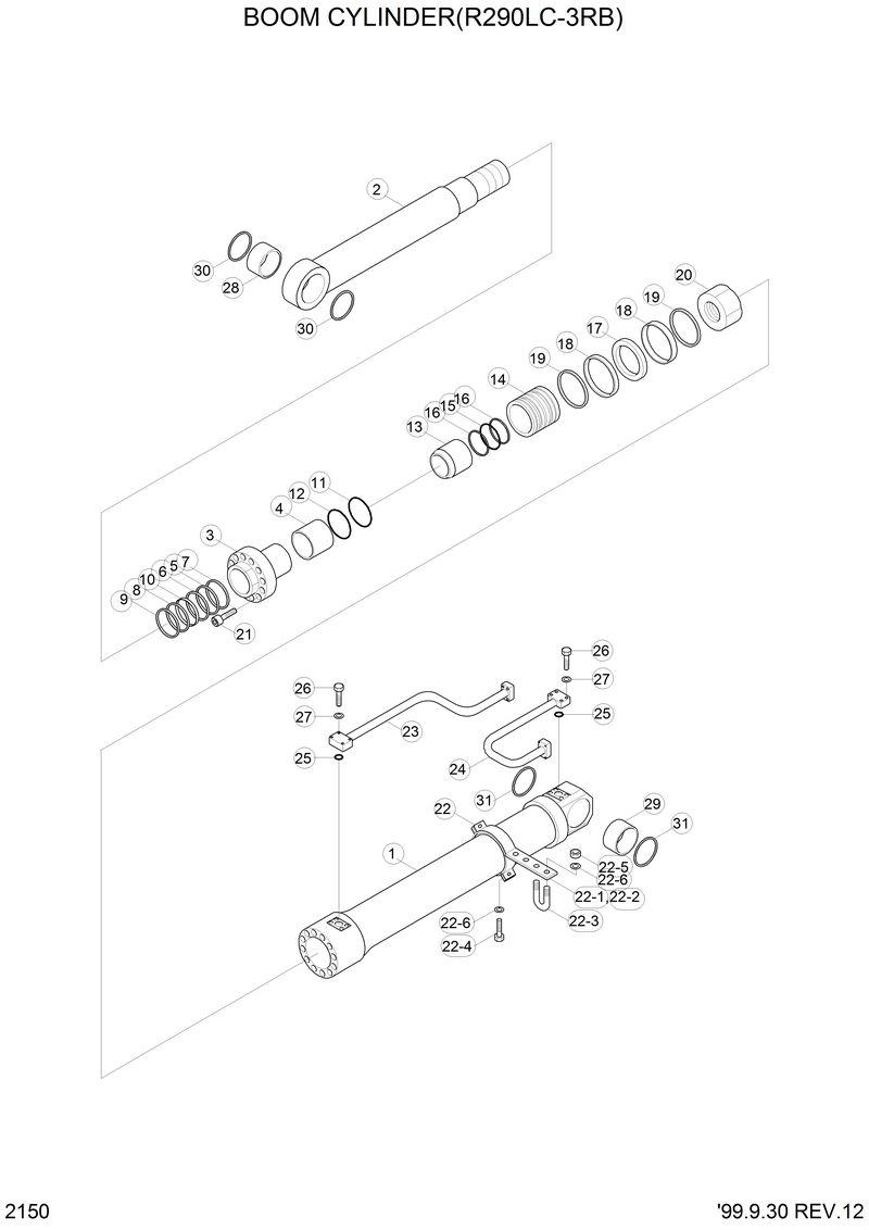 Схема запчастей Hyundai R290LC3LL - BOOM CYLINDER(R290LC-3RB) 