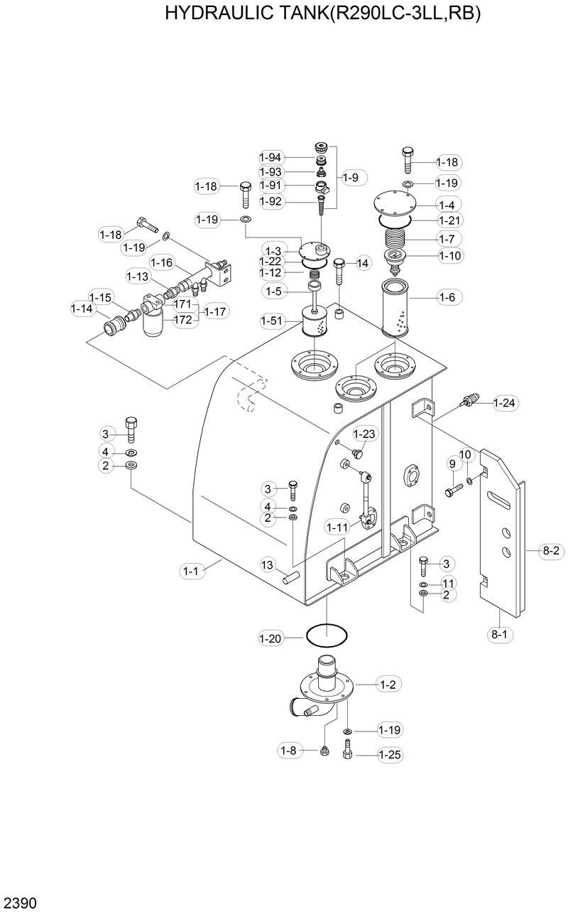 Схема запчастей Hyundai R290LC3LL - HYDRAULIC TANK(R290LC-3LL,RB) 