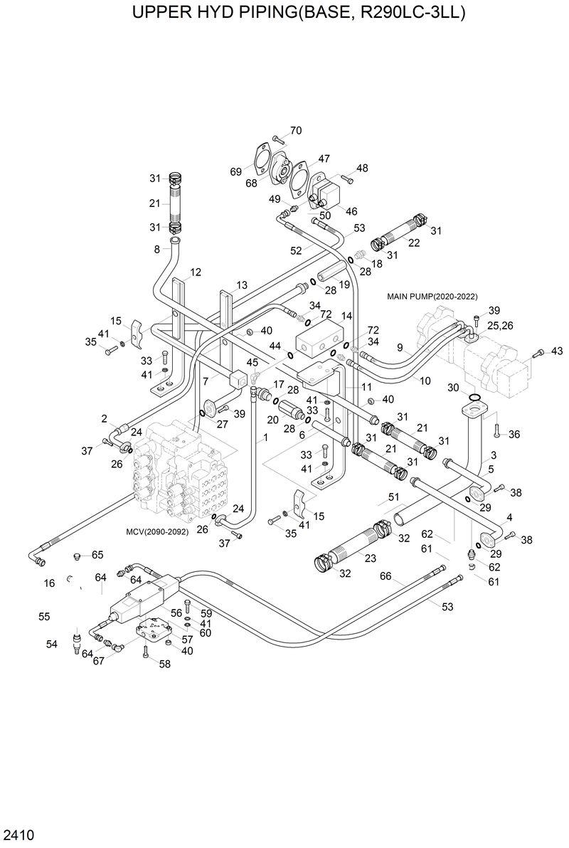 Схема запчастей Hyundai R290LC3LL - UPPER HYD PIPING(BASE, R290LC-3LL) 