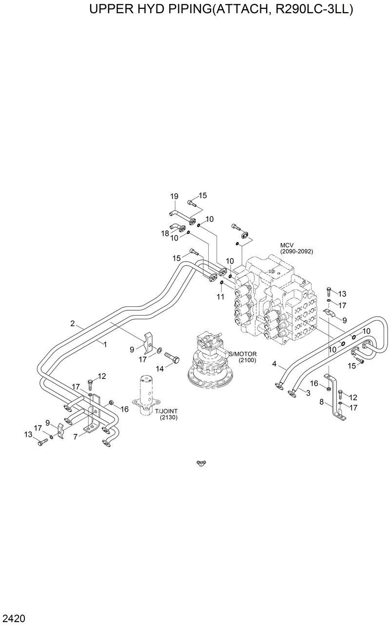 Схема запчастей Hyundai R290LC3LL - UPPER HYD PIPING(ATTACH, R290LC-3LL) 