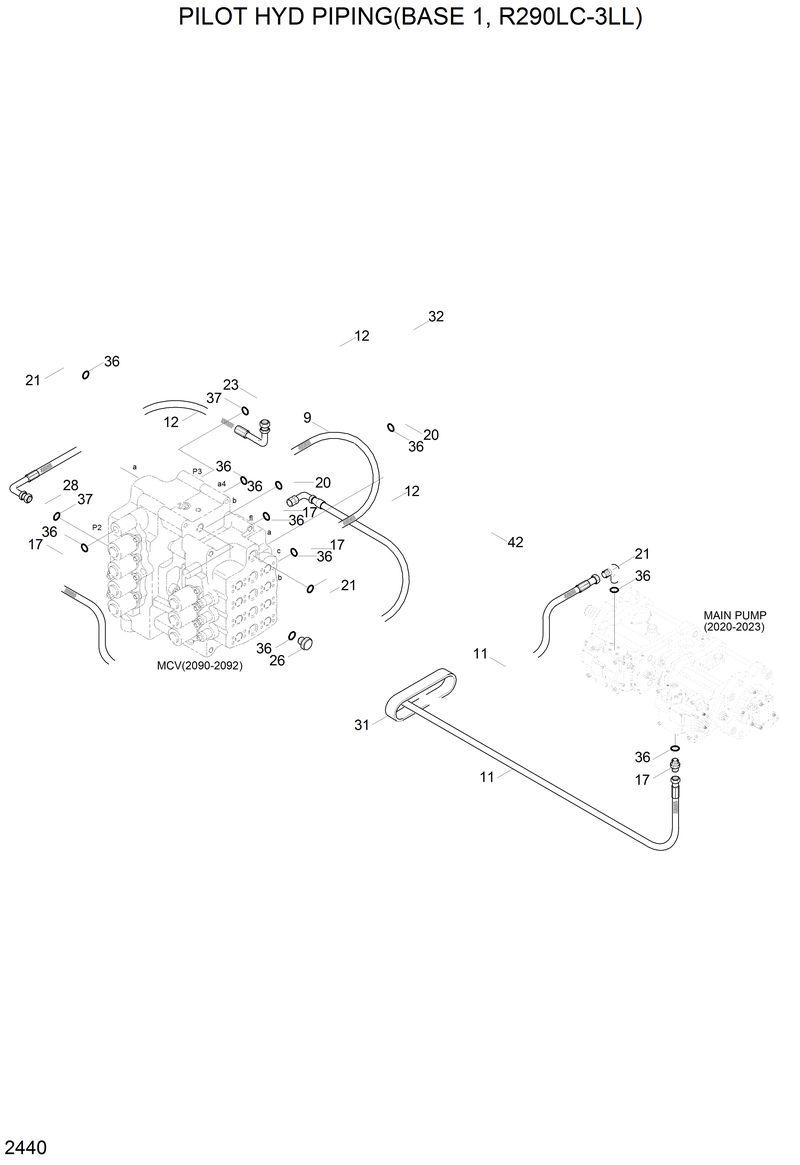 Схема запчастей Hyundai R290LC3LL - PILOT HYD PIPING(BASE 1, R290LC-3LL) 