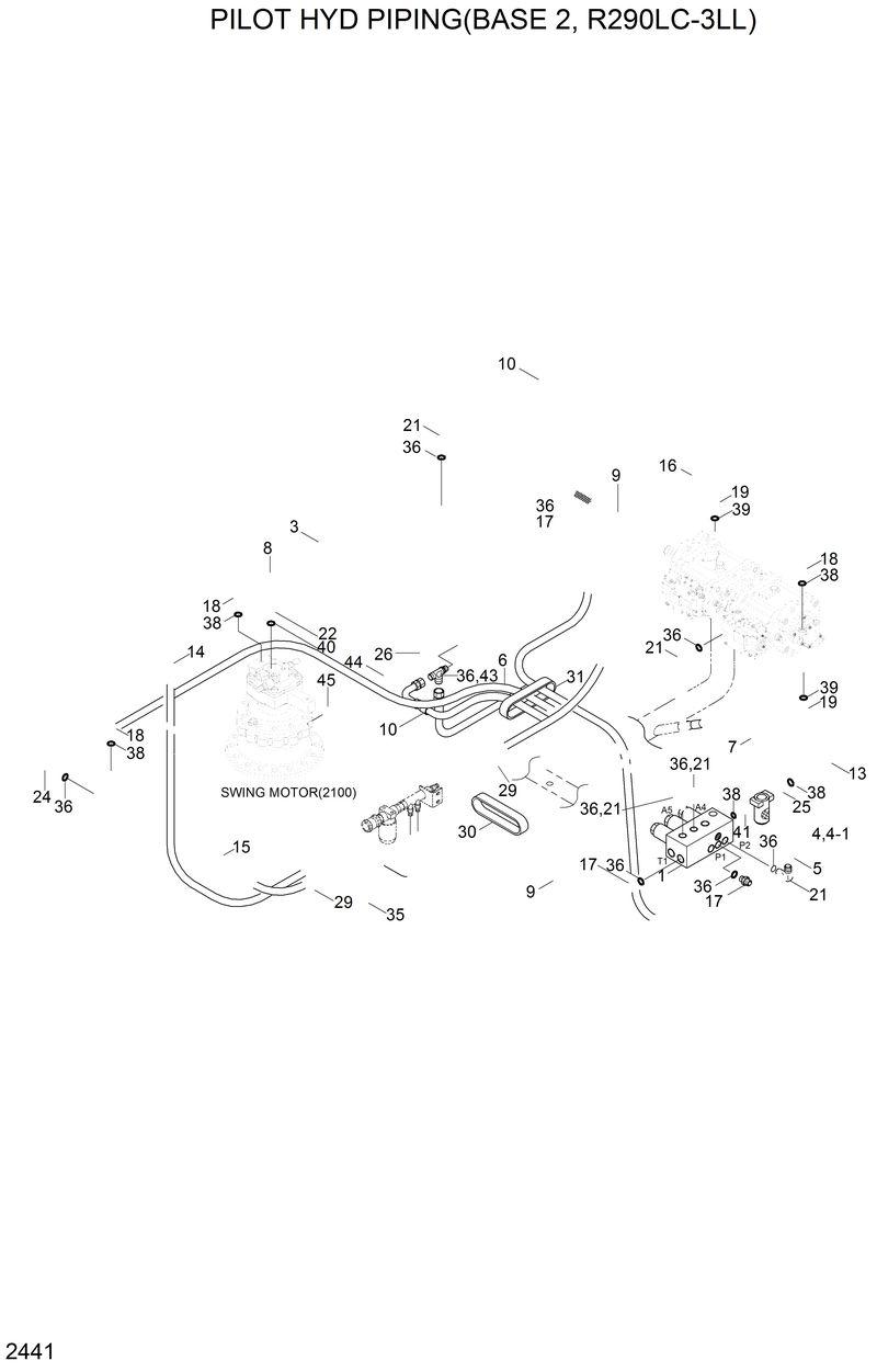 Схема запчастей Hyundai R290LC3LL - PILOT HYD PIPING(BASE 2, R290LC-3LL) 