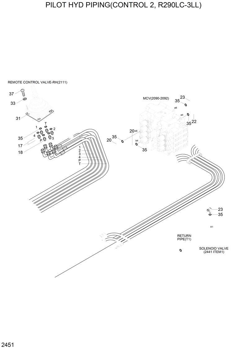 Схема запчастей Hyundai R290LC3LL - PILOT HYD PIPING(CONTROL 2, R290LC-3LL) 