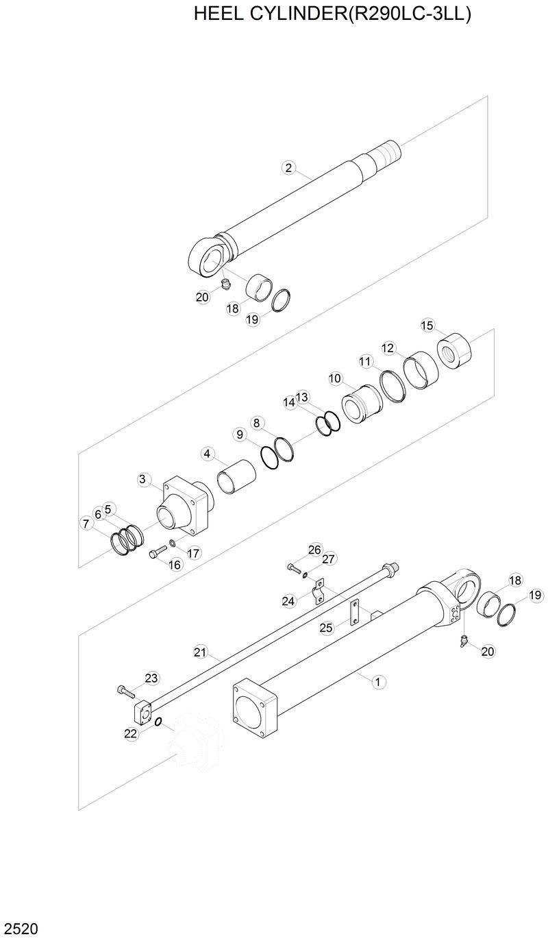 Схема запчастей Hyundai R290LC3LL - HEEL CYLINDER(R290LC-3LL) 