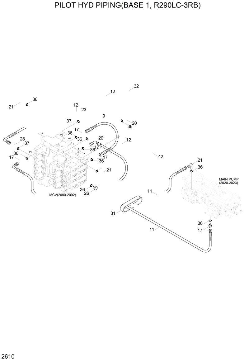 Схема запчастей Hyundai R290LC3LL - PILOT HYD PIPING(BASE 1, R290LC-3RB) 