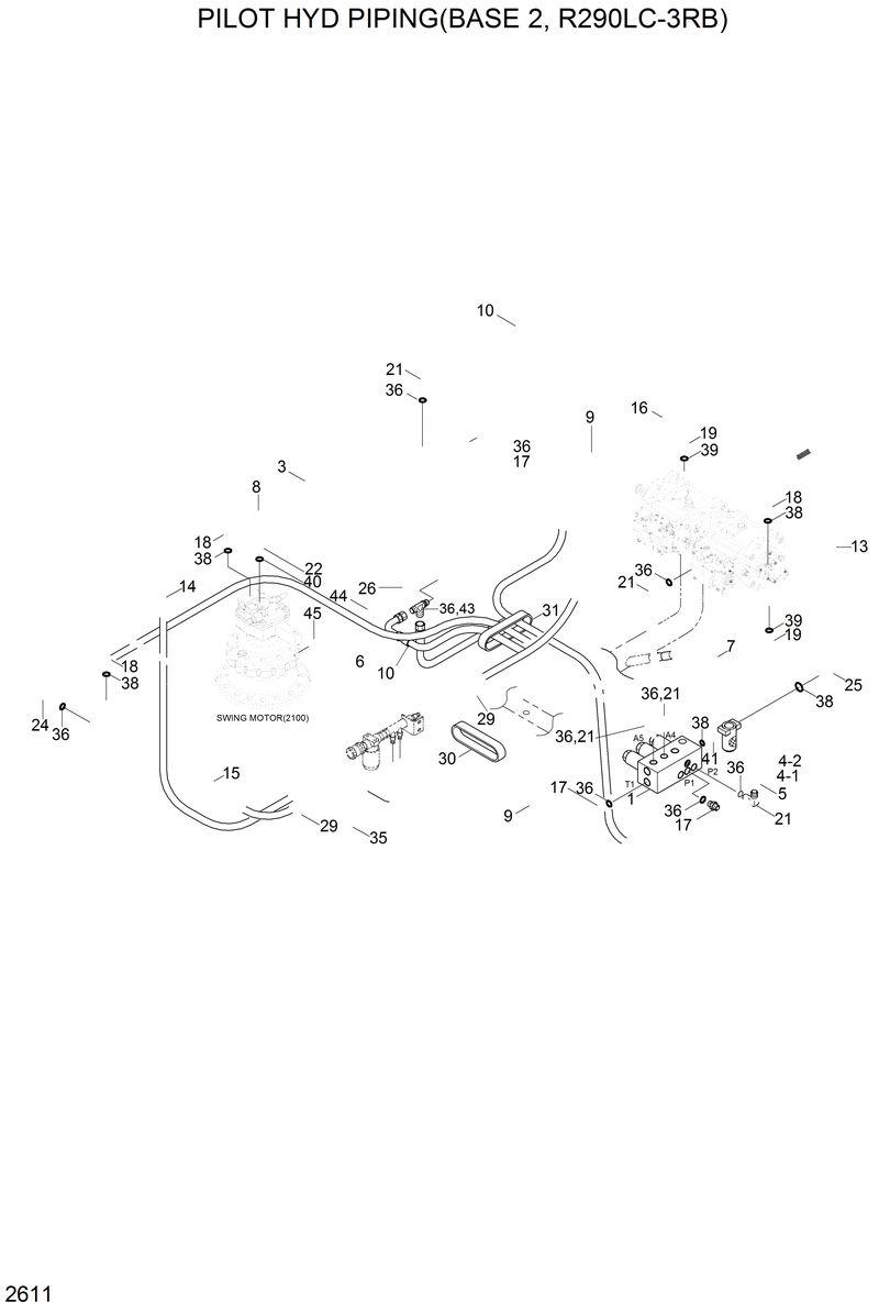 Схема запчастей Hyundai R290LC3LL - PILOT HYD PIPING(BASE 2, R290LC-3RB) 