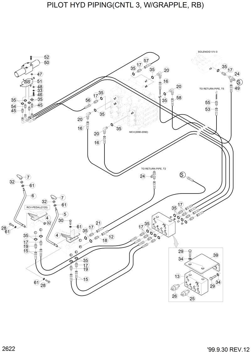 Схема запчастей Hyundai R290LC3LL - PILOT HYD PIPING(CNTL 3 , W/GRAPPLE, RB) 