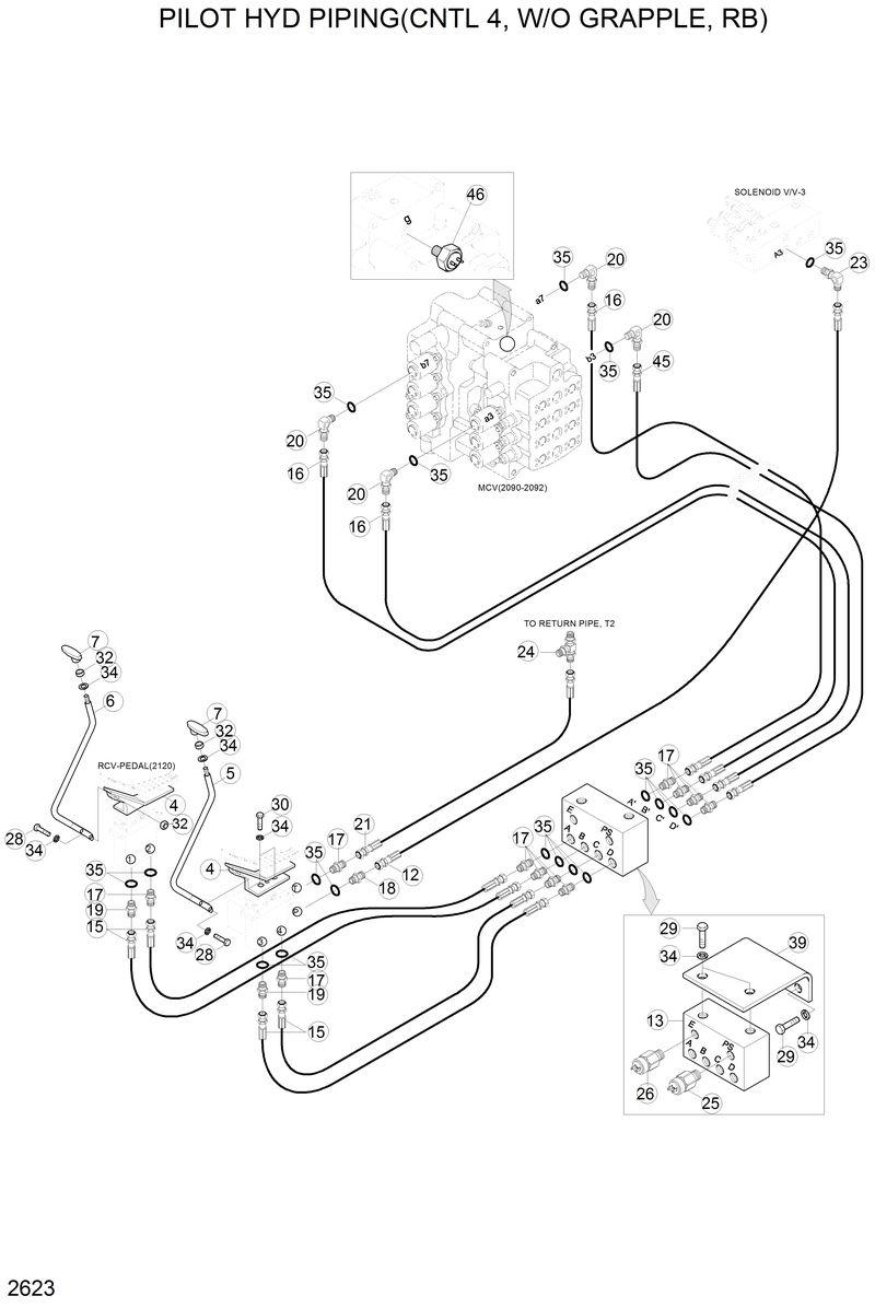 Схема запчастей Hyundai R290LC3LL - PILOT HYD PIPING(CNTL4, W/O GRAPPLE, RB) 