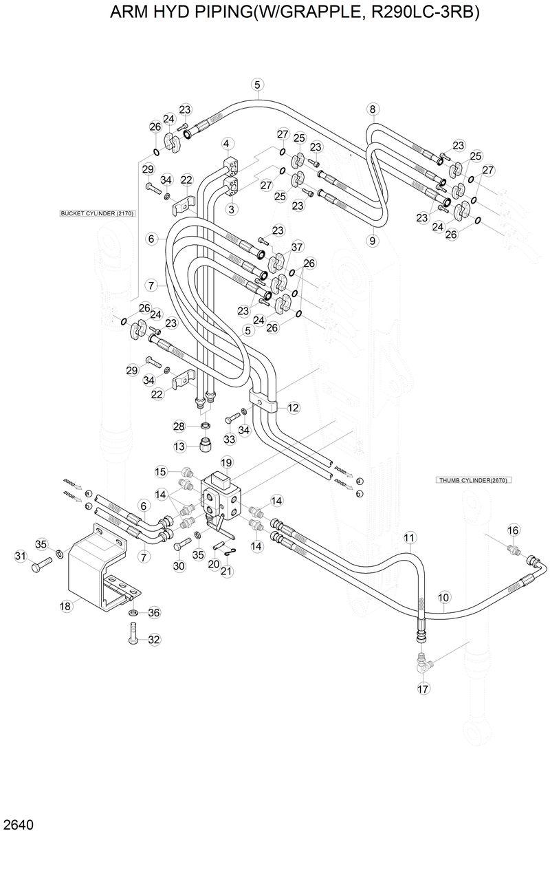 Схема запчастей Hyundai R290LC3LL - ARM HYD PIPING(W/GRAPPLE, R290LC-3RB) 