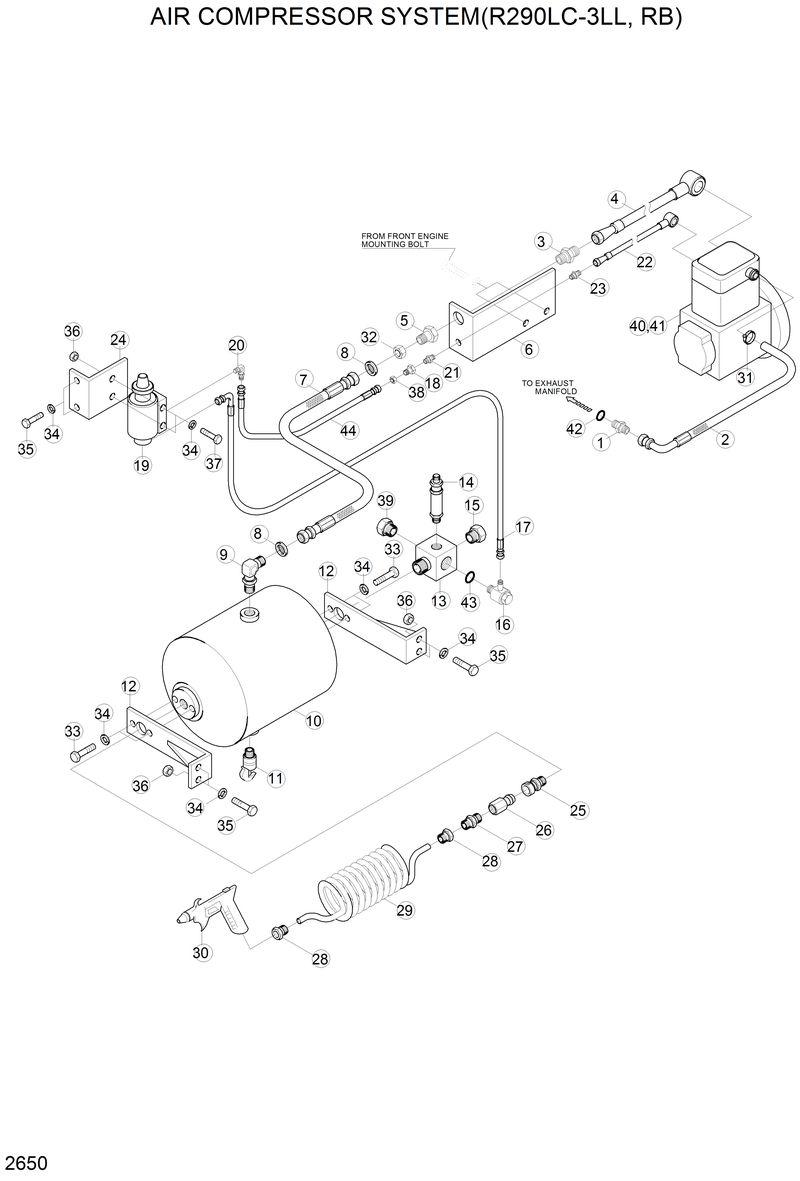 Схема запчастей Hyundai R290LC3LL - AIR COMPRESSOR SYSTEM(R290LC-3LL, RB) 