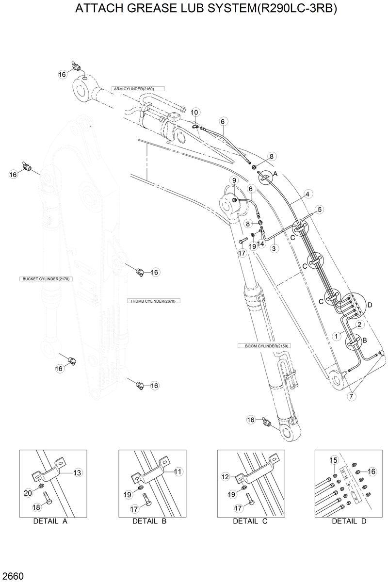 Схема запчастей Hyundai R290LC3LL - ATTACH GREASE LUB SYSTEM(R290LC-3RB) 