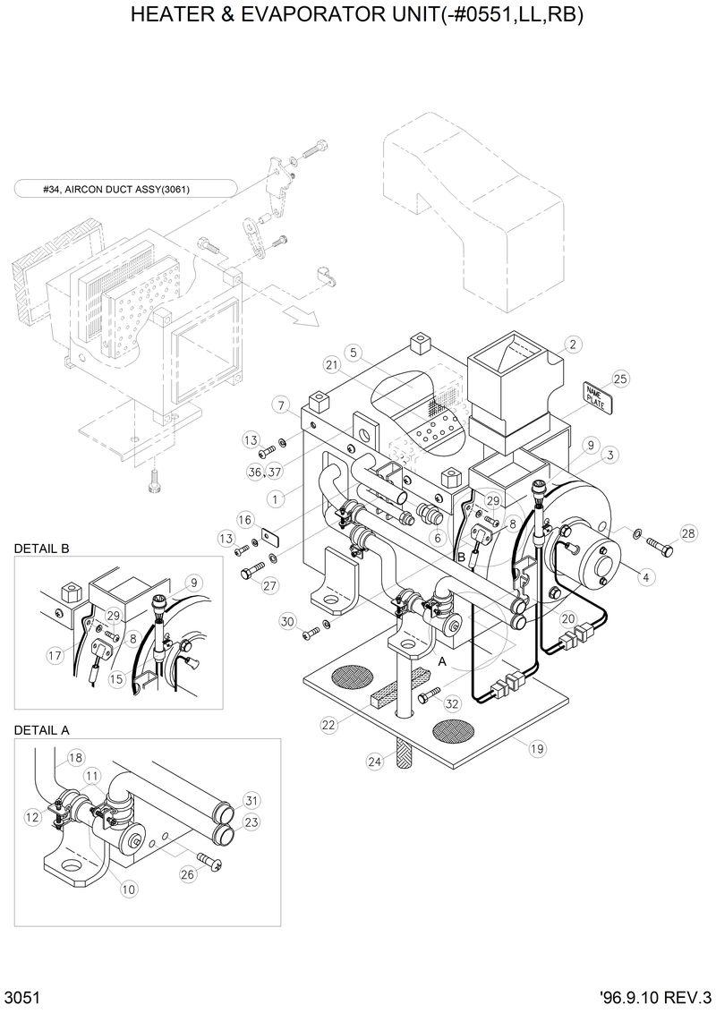 Схема запчастей Hyundai R290LC3LL - HEATER &amp; EVAPORATOR UNIT(-#0551,LL,RB) 