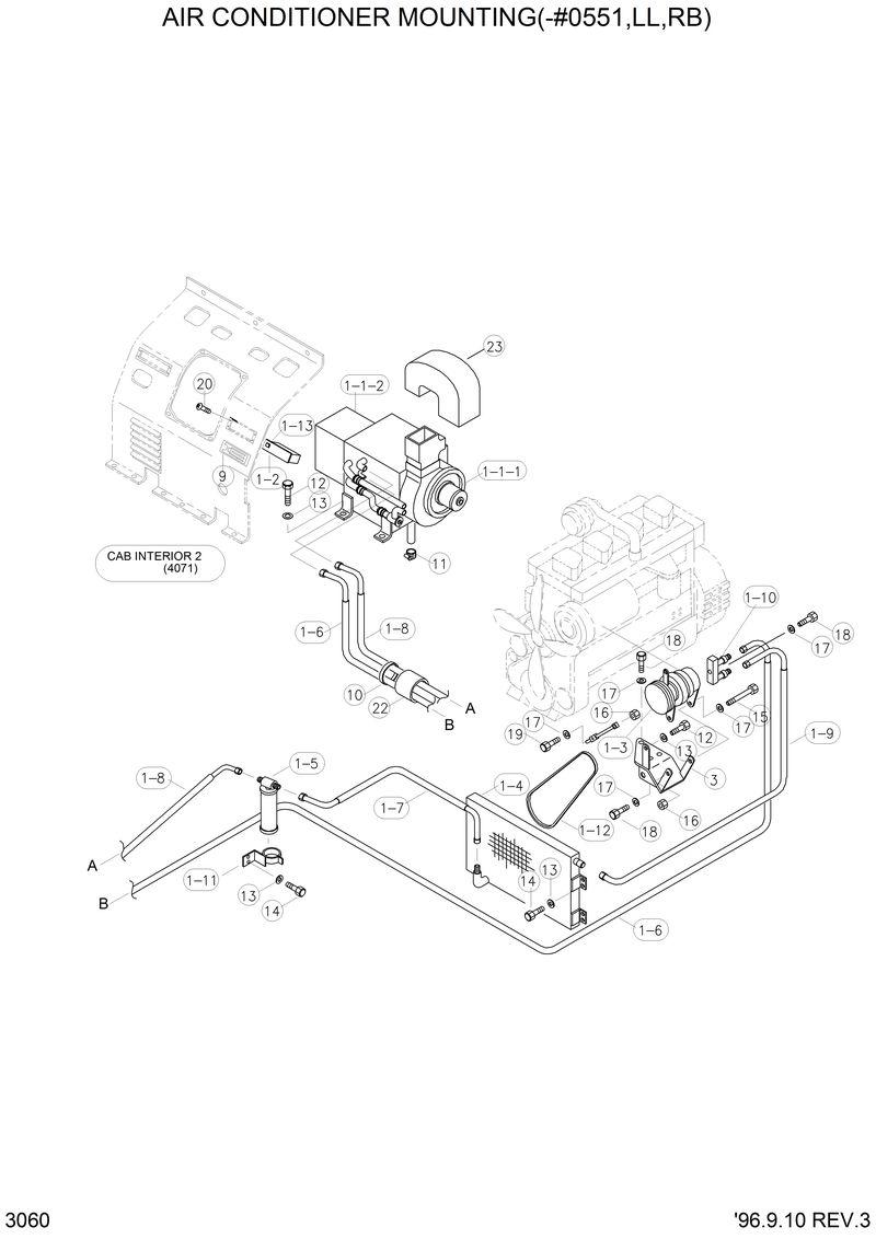 Схема запчастей Hyundai R290LC3LL - AIR CONDITIONER MOUNTING(-#0551,LL,RB) 