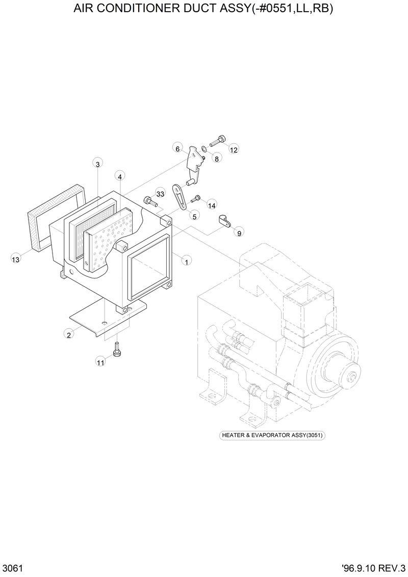 Схема запчастей Hyundai R290LC3LL - AIR CONDITIONER DUCT ASSY(-#0551,LL,RB) 