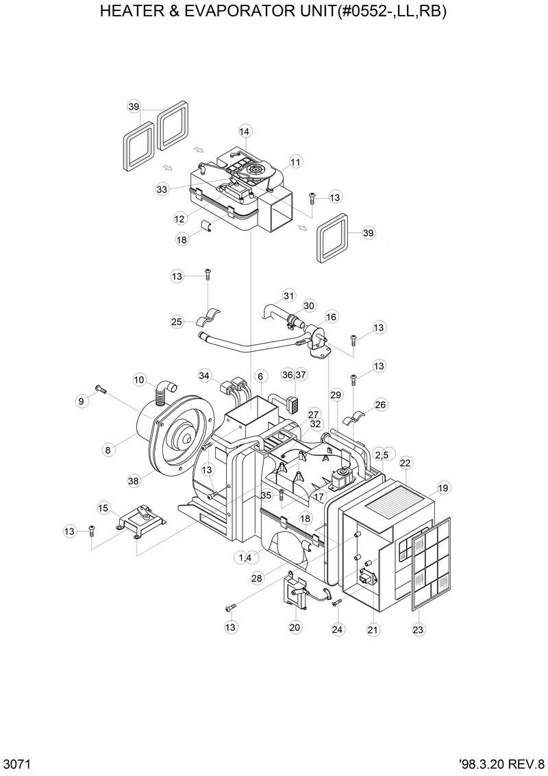 Схема запчастей Hyundai R290LC3LL - HEATER &amp; EVAPORATOR UNIT(#0552L) 