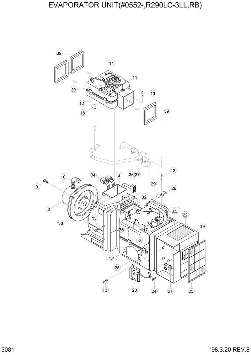 Схема запчастей Hyundai R290LC3LL - EVAPORATOR UNIT(#0552-,R290LC-L) 