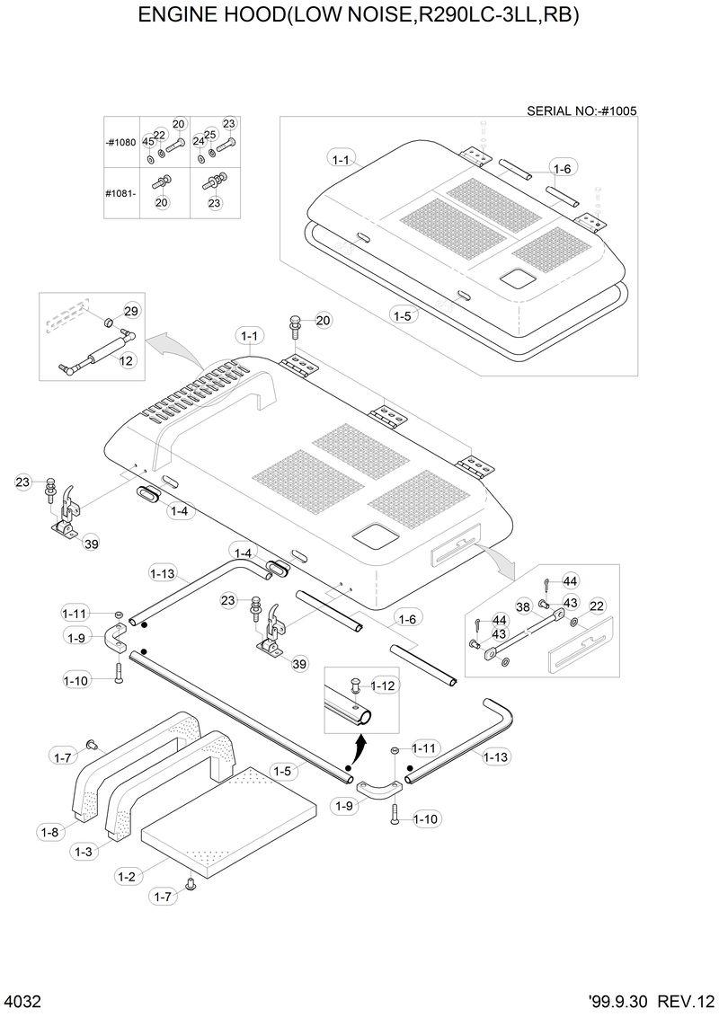 Схема запчастей Hyundai R290LC3LL - ENGINE HOOD(LOW NOISE,R290LC-3LL,RB) 