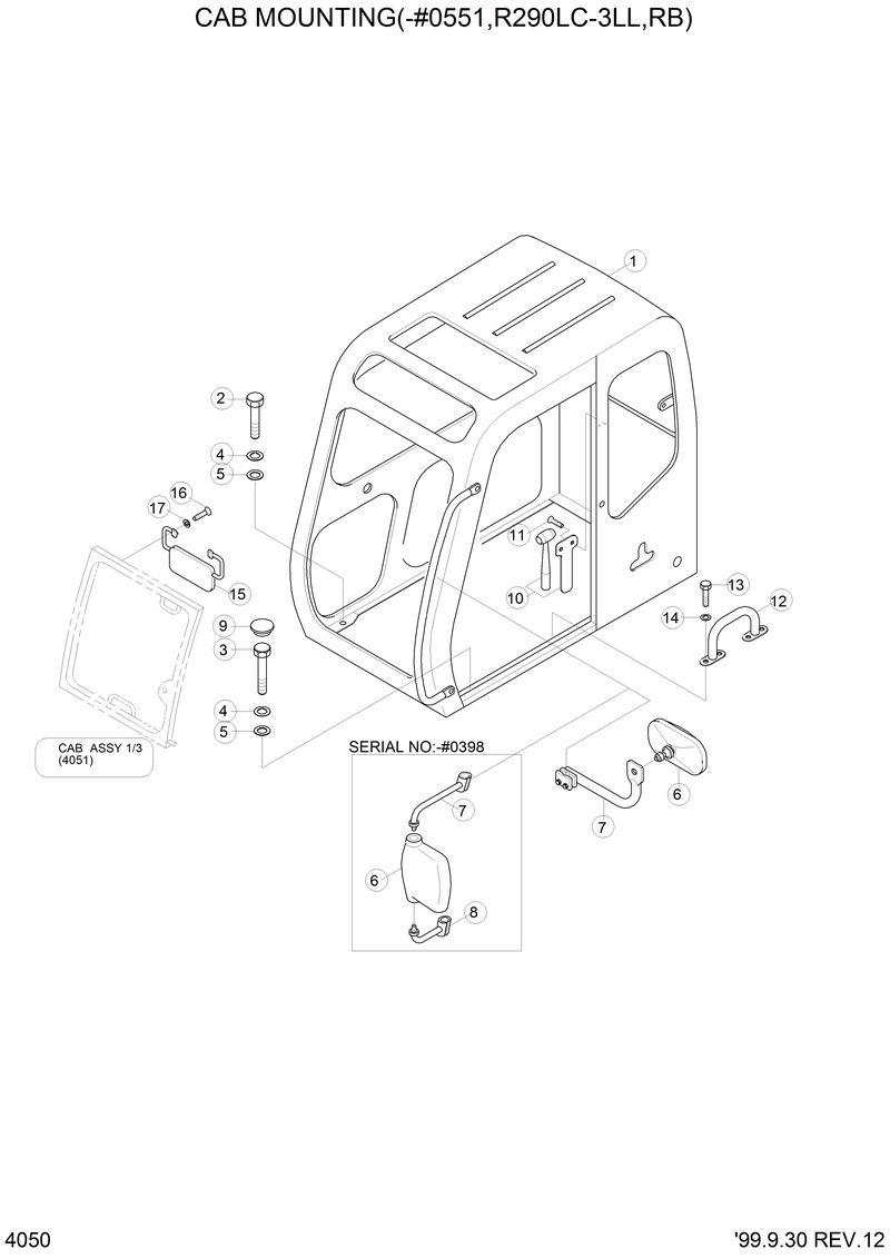 Схема запчастей Hyundai R290LC3LL - CAB MOUNTING(-#0551,R290LC-3LL,RB) 