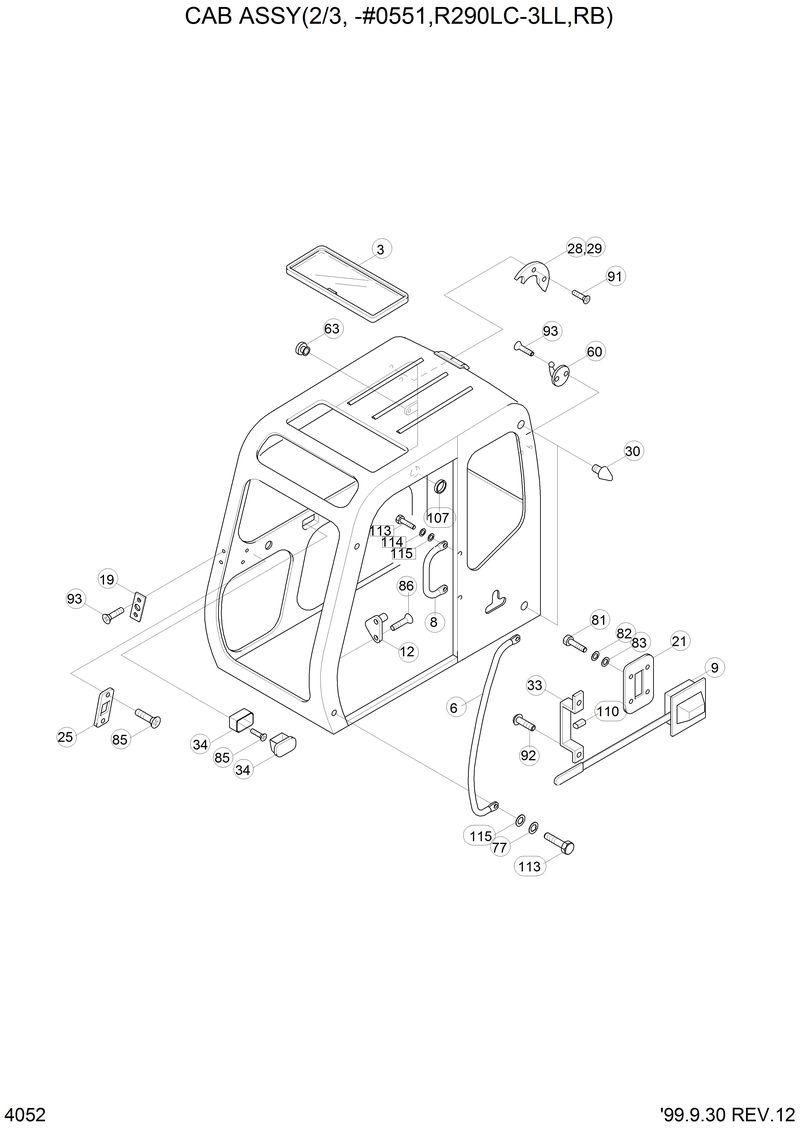 Схема запчастей Hyundai R290LC3LL - CAB ASSY(2/3,-#0551,R290LC-3LL,RB) 