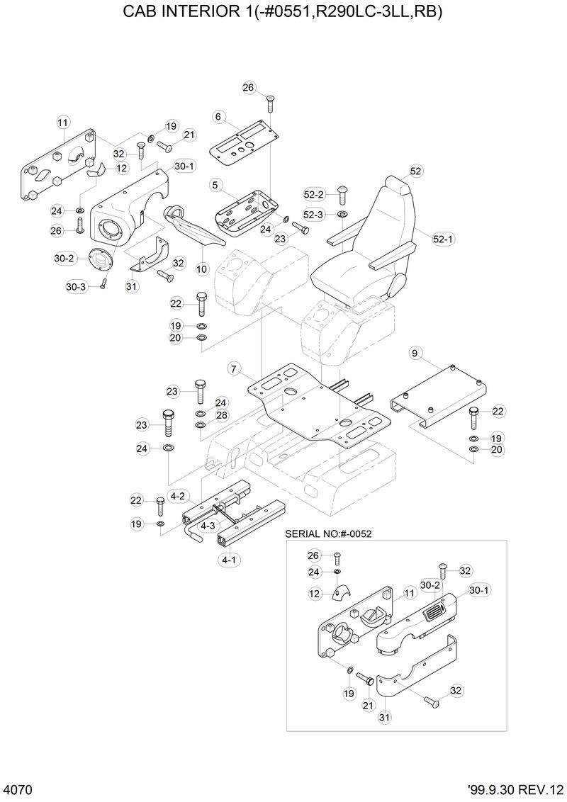 Схема запчастей Hyundai R290LC3LL - CAB INTERIOR 1(-#0551,R290LC-3LL,RB) 