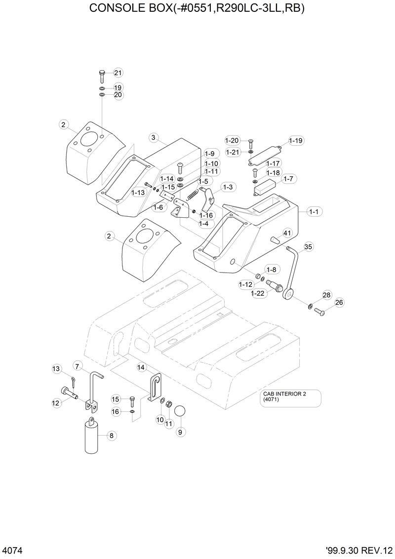 Схема запчастей Hyundai R290LC3LL - CONSOLE BOX(-#0551,R290LC-3LL,RB) 