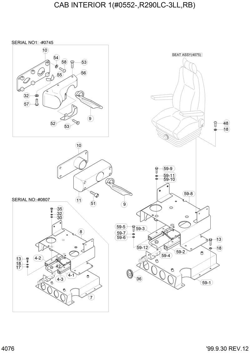 Схема запчастей Hyundai R290LC3LL - CAB INTERIOR 1(#0552-,R290LC-3LL,RB) 