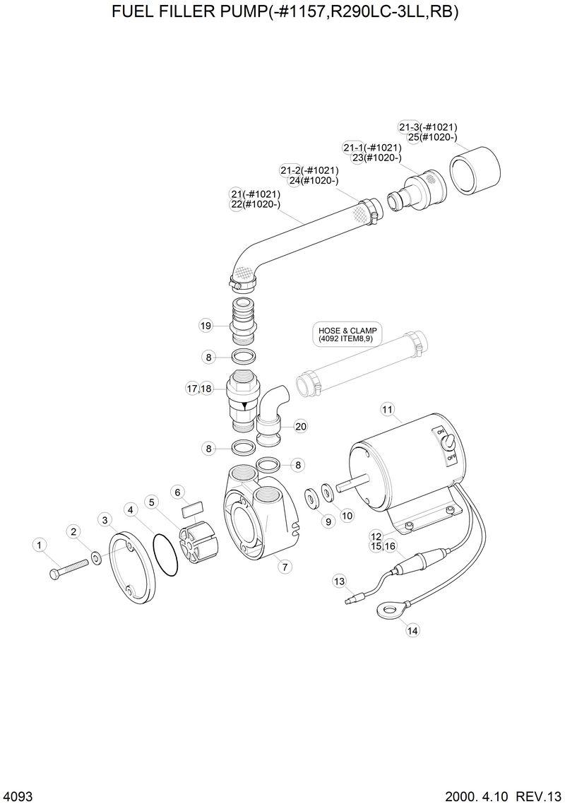 Схема запчастей Hyundai R290LC3LL - FUEL FILLER PUMP(-#1157,R290LC-3LL,RB) 