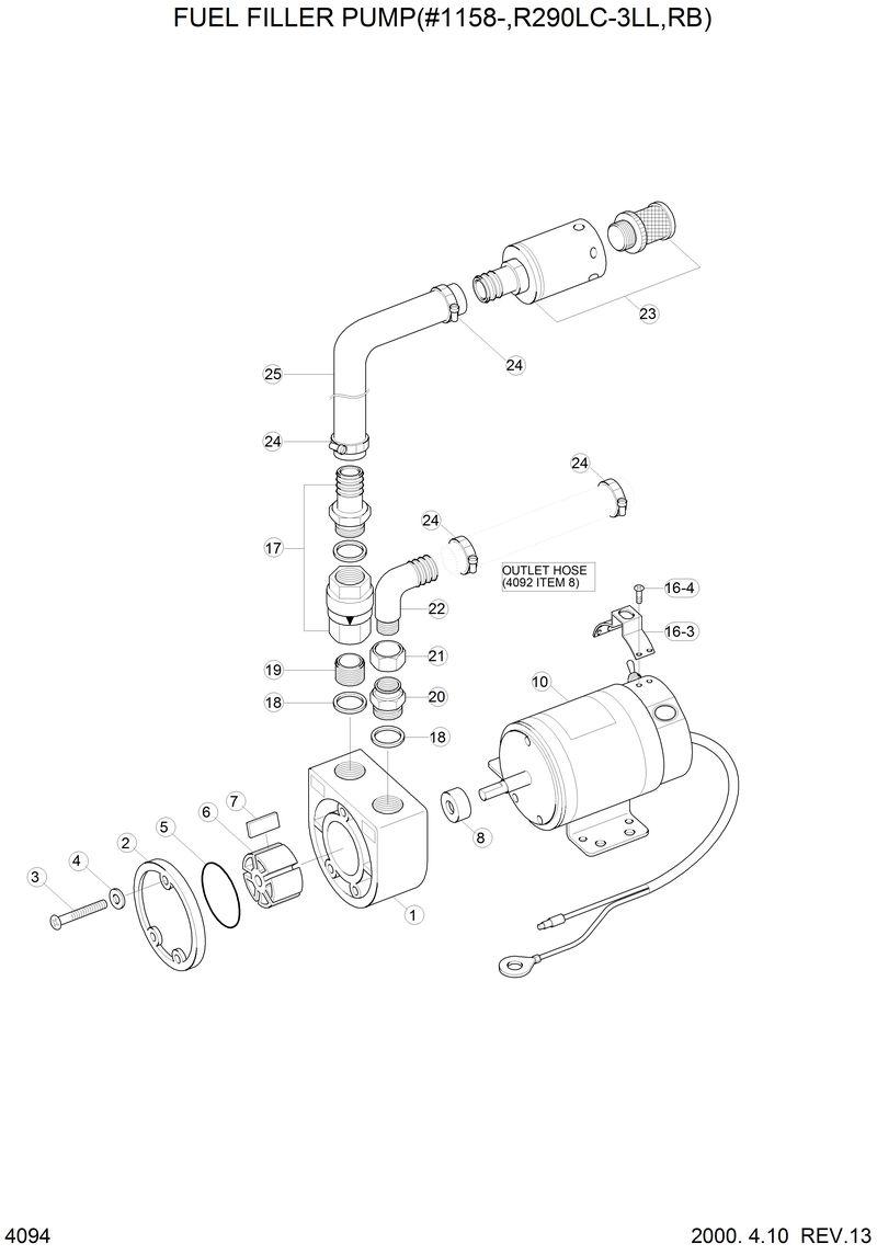 Схема запчастей Hyundai R290LC3LL - FUEL FILLER PUMP(#1158-,R290LC-3LL,RB) 