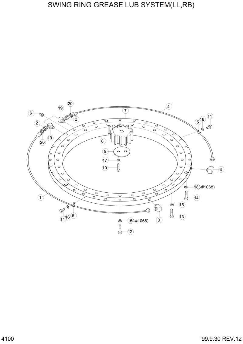 Схема запчастей Hyundai R290LC3LL - SWING RING GREASE LUB SYSTEM(LL,RB) 