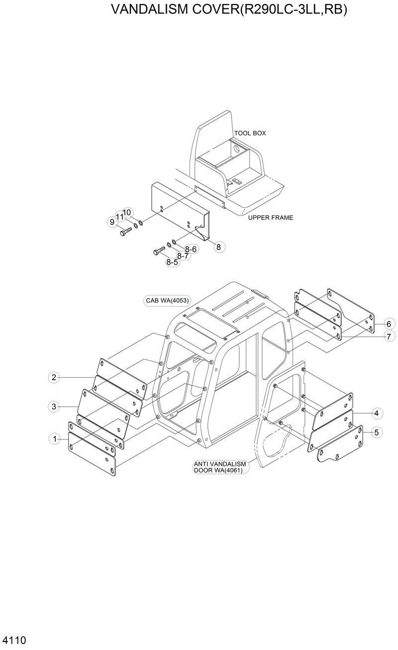 Схема запчастей Hyundai R290LC3LL - VANDALISM COVER(R290LC-3LL,RB) 